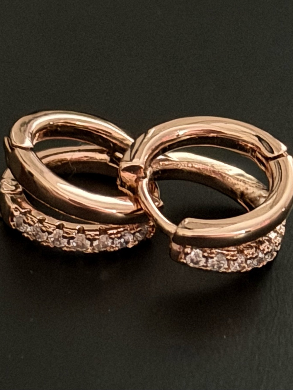 Rose Gold plated Pavé Huggie Earrings with Crystal Accents - Women Jewelry